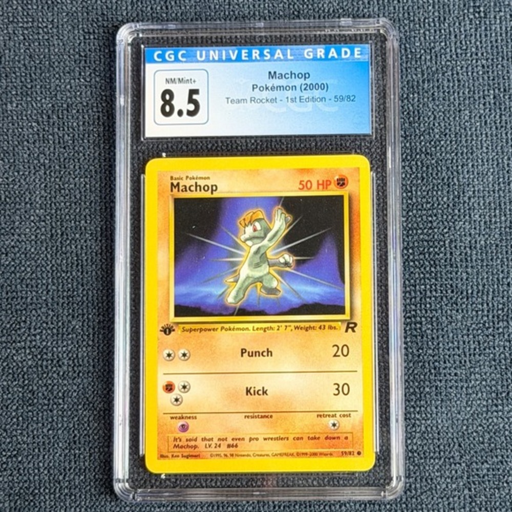 Pokemon Machop 59/82 1st Ed. CGC 8.5 NM/M+ Blue Label TCG 2000 Team Rocket WotC
